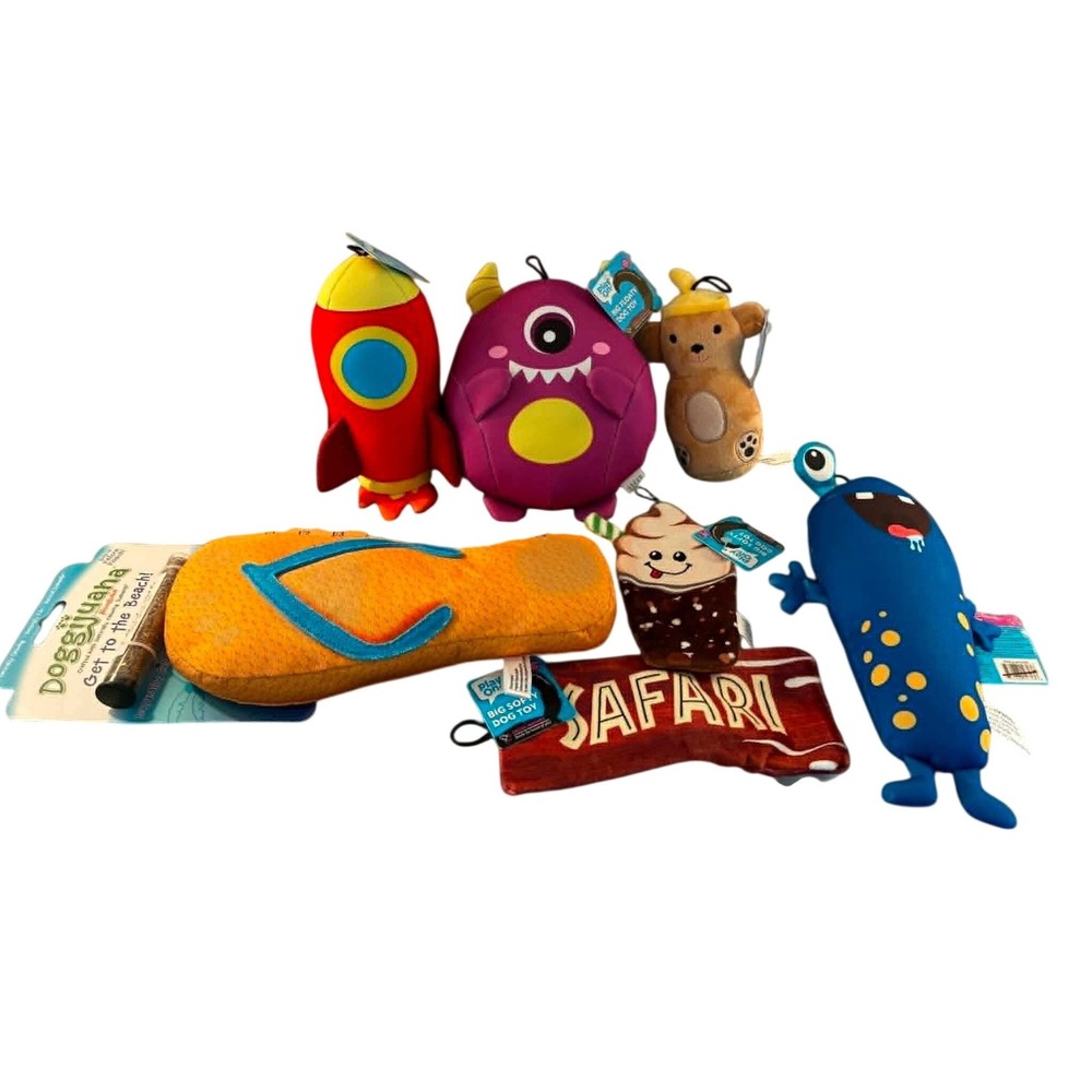 Play On! Dog Toy Lot 7pc Mixed Audience OS NEW Big Softy Floaty Rocket
